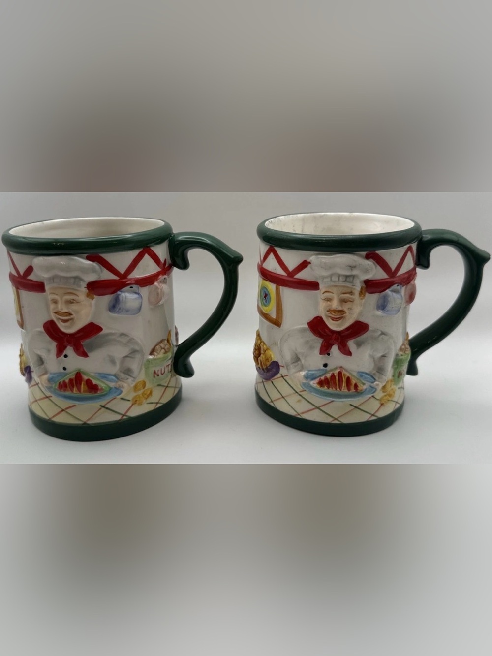 KK Gourmet Baker's Kitchen Ceramic Coffee Mugs Cups Set of Two Rare Christmas